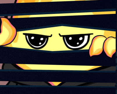 Fire Boy peeking through the blinds at night